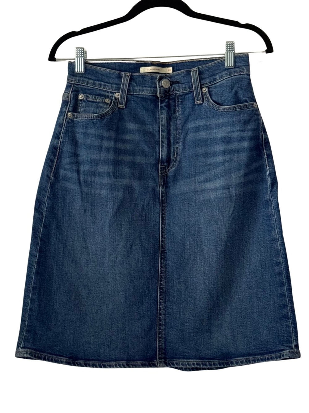 Levi Strauss & Co Blue Denim Jean Skirt Size 26 Knee Length Button Pockets